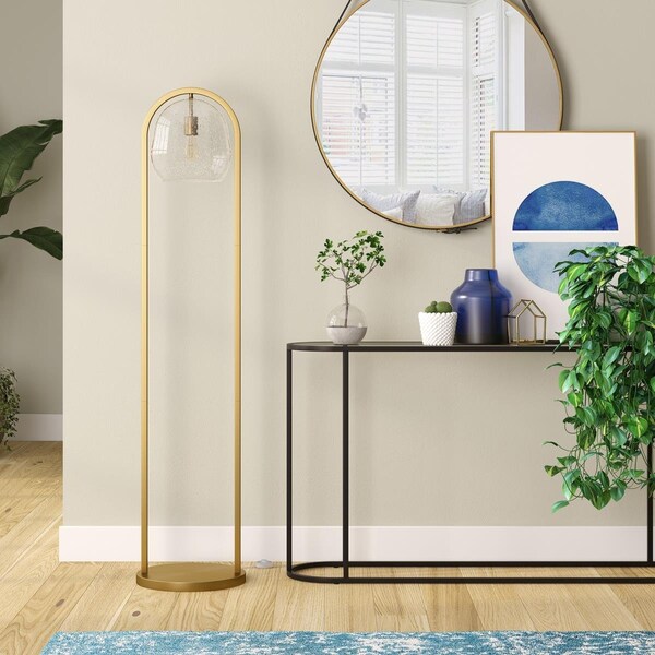Hudson & Canal 64 in. Sydney Floor Lamp with Seeded Glass Shade, Brushed Brass FL1585 - main